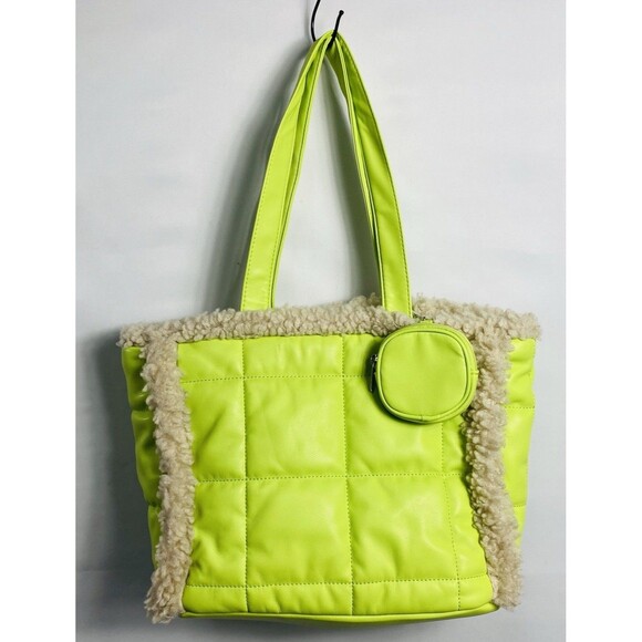Wild Fable Faux Fur Trim Lime Green Tote Includ Small Wallet 12”x10”x6” - Picture 1 of 4